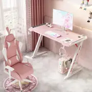 RGB Gaming Desk Home Office Carbon Fiber Led Lights Game Racer Computer PC Table Z-Shaped Pink
