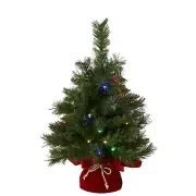 Mini Christmas Tree, Includes LED MultiColor Lights and Cloth Bag Base, Xmas Dec