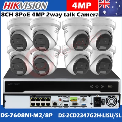 Hikvision 8CH PoE 8K NVR CCTV System + 4MP 2way audio IP Camera ColorVu + IR Lot