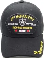 [First Military Choice] 2nd Infantry Afghanistan Veteran Enduring Freedom Ribbon Patch Design Cap Black, Black, 0