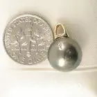 14k Yellow Gold Dimpled-Bail & Diamond Black Tahitian Pearl Pendant