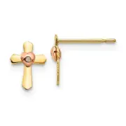Madi K Kid's Earrings 14k Yellow and Rose Gold Cross Heart Post Back