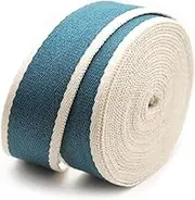 CRAFTMEMORE 1 1/2 Inches Cotton Webbing Strap, Two Tone Heavy Webbing for Arts and Crafts, Luxury Bag Strap (2 Yards, Ocean-Ivory)