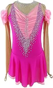[Zagitova] Figure Skating Dress for Girls Long Sleeve with Shiny Rhinestone Women Patchwork Ice Competition Dance Outfits