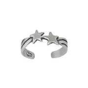 Sterling Silver Two Shooting Stars, 2 Stars Toe Ring adjustable size Made In USA