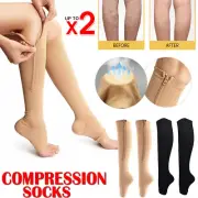 Zipper Compression Socks Leg Support Knee Open Toe Shaper Graduated Stockings