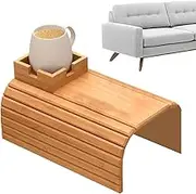 Sofa Arm Tray - Flexible Wooden Couch Armrest Table, Detachable Cup Holder | Anti Slip Foldable Sofa Arm Table, Convenient Couch Armrest Organizer for Home or Offiice Use Beverages, Snacks, Phone