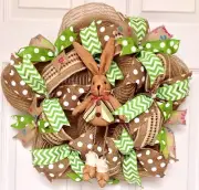 Slim, Narrow Easter Bunny Handmade Deco Mesh Wreath