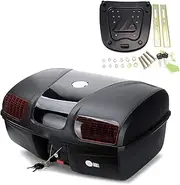 AUTOINBOX Universal Motorcycle Rear Top Box Tail Trunk Luggage Storage Case47 Litre Hard Case with Mounting Hardarewith LED LightBlack