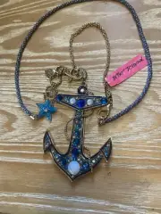 Huge Besty Johnson Anchor Star Hearts Necklace Org Tag New Old Stock Rare !