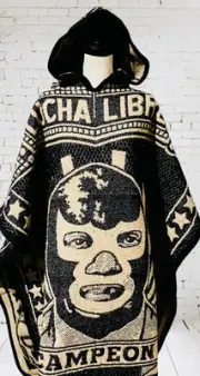 Mexican Lucha Libre PONCHO Del Santo Y Blue Demon Sarape Hoodie Double Sided