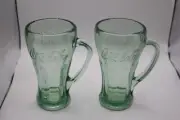 2 VINTAGE COCA-COLA GREEN LIBBEY HEAVY GLASS MUGS 6.38" HIGH 16 OZ EX SHAPE COKE