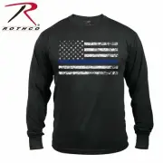 MEN'S Long Sleeve THIN BLUE LINE T-Shirt - Black w/BLUE Line Flag ROTHCO 3925