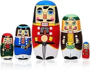 LUOZZY 5pcs Christmas Themed Russian Doll Decoration Christmas Nesting Doll Wooden Nutcracker Nesting Doll Xmas Party Supplies