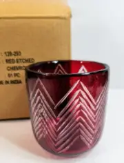 Crate and Barrel Red Etched Chevron Candle Holder Hurricane Style 4in India NIB