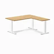 Desky Fixed Height Light Oak Rubberwood L-Shape Office Desk 1500x1550mm White Frame