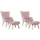 2x Armchair Lounge Chair Ottoman Accent Armchairs Fabric Sofa Pink