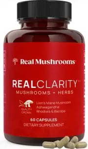 Real Mushrooms RealClarity Mushroom Powder Capsules - Brain Supplement with K...