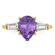 2.5 Pear Baguette 3 stone Alexandrite Stone Promise Wedding Ring 14k Yellow Gold
