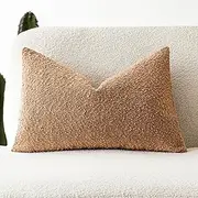 [Foindtower] Textured Boucle Throw Pillow Covers Accent Solid Lumbar Pillow Cases Cozy Soft Decorative Couch Cushion Case for Chair Sofa Bedroom Living Room Home Decor, 12 x 20 Inch,Tobacco