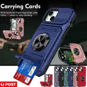 For iPhone 16 15 14 13 Pro Max Plus Case Card Holder Ring Stand Shockproof Cover