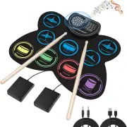 Electronic Drum Set, 9 Drum Practice Pad with Headphone Jack, Roll-Up Drum Pad