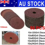 50X 100mm 4" Fibre Sanding Grinding Discs Wheels mixed Angle Grinder 24-120 Grit
