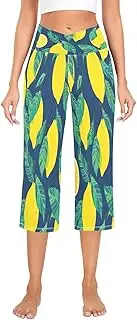 [RPLIFE] Create A Featuring Vibrant Yellow Lemons and Green Womens Capri Yoga Pants, High Waisted Workout Pants for Women, Womens Lightweight Yoga Pant, Women Pant Workout