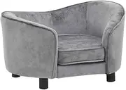 'vidaXL Stylish Dog Sofa in Grey Plush with Solid Fir Wood Frame and Anti-Slip Legs, Suitable for Small Pets and Cats - Easy Assembly