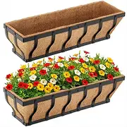 VOXOR Railing Planter Boxes, Heavy Duty Wall-Mounted Window Box Planters with Coco Liner, Outdoor Window Flower Boxes for Windowsill, Deck, Porch, Balcony, and Patio Gardening (2 Pack, 24 Inch)