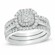 1 CT. T.W. Diamond Octagonal Double Frame Bridal Set in 14K White Gold