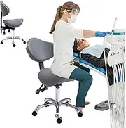 Adjustable Height Rolling Saddle Stool with Backrest, Medical Saddle Chair for Clinic Dental Hygiene, Beauty Spa Ergonomic Office Chair Leather Seat