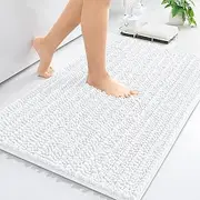 Arotive Luxury Chenille Bathroom Rug Mat, Extra Soft Thick Absorbent Shaggy Bath Rugs, Non-Slip Machine Wash Dry Plush Bath Mat for Bathroom, Shower, and Tub (24"x16", White)