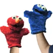ELMO + COOKIE MONSTER 2 MUPPETS HAND GLOVE PUPPETS TOYS SESAME STREET MUPPET ART