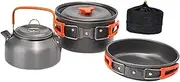 ＫＬＫＣＭＳ 3X Camping Cooking Set Frying Pan, Teapot, Kettle Foldable Handle Cookset Camping Cookware with Storage Bag for BBQ Trekking