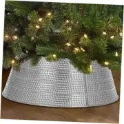 Metal Christmas Tree Collar,28" Round Base Metal Christmas Tree Collar Silver