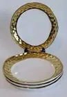 4 Solari Ivory & Gold Plate Set, 8.5", Porcelain, Gold Hammered Band Look, New