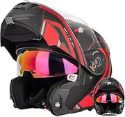 Adults Motorbike Modular Helmet Flip Up Front Helmet with Double Visor Full Face Integrated Motorcycle Helmet for Men Women DOT/ECE Approved