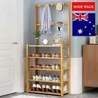 Bamboo Shoe Rack Shoes Cabinet 5 Tiers Wooden Hat Coat Stand Hanger Hooks Shelf