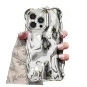 Ripple Case for iPhone 15 Pro Max, Cute Silver Case Wave Shape for iPhone
