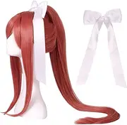 ColorGround Wig with Bowknot Long Coral Cosplay Wig with Long Ponytail