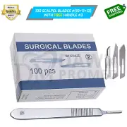 100 Sterile Surgical Blades #10+ #11+ #15 FREE BP Scalpel Handle #3 German Grade
