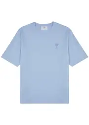 Ami Paris Logo-embroidered Cotton T-shirt - Light Blue - S S