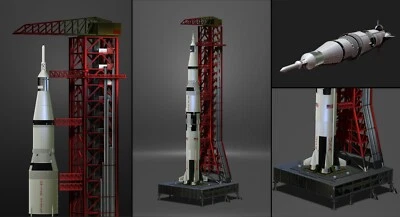 Saturn V Rocket and Launch Pad Apollo 3D model, file STL OBJ for 3D Printer