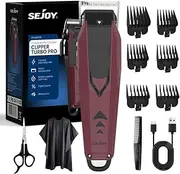 Sejoy Cordless Hair Clippers for Men, 2-Speed & 4-Position Lever & 6 Guide Combs, Mens Hair Clippers and Trimmers Set for Barber with LED Display, Red