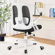 Razzor Office Chair, Ergonomic Computer Desk Chair with 2D Lumbar Support and Flip-up Arms, Swivel Breathable Mesh Task Chair with Adjustable Height for Home Office, RZ2203-White