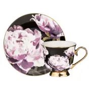 5pc Ashdene Teapot Set w/ Stainless Steel Infuser & Teacup Dark Florals Peony