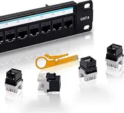 Cat6 Patch Panel 24 Port with Keystone, RJ45 Network Panel 19 Inch, Punch Down Keystone Ethernet Patch Panel with Back Bar