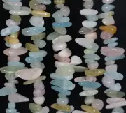 11-14MM MORGANITE GEMSTONE STICK PEBBLE CHIP LOOSE BEADS 7.5"