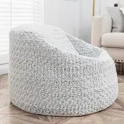 Storage Bean Bag Chairs Cover (No Filler) Soft Washable Plush Fiber Adult Beanbag Chair Living Room Furniture Fuzzy Fur Bean Bag Cover Without Filling (Gradual Grey White Bean Bag Cover)